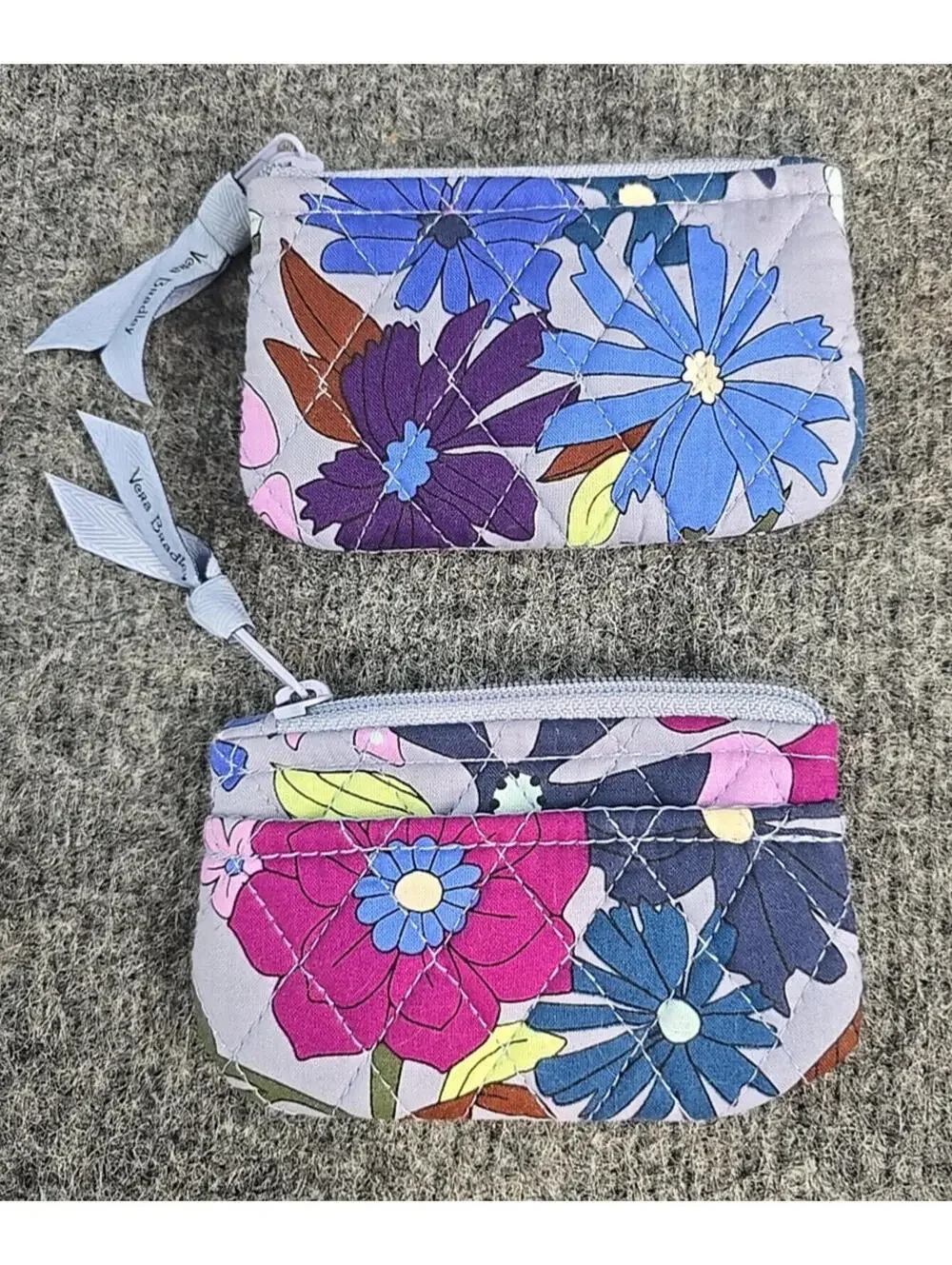 2 Vera Bradley Zip ID Case Coin Purses Daisy Floral Blue Multicolor